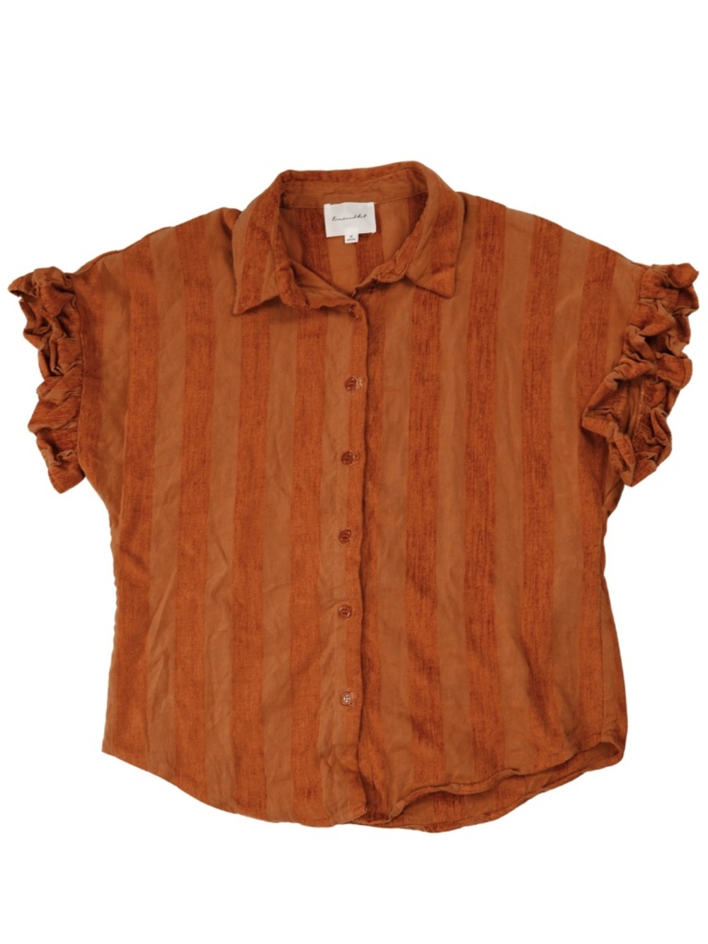 Line & Dot Burnt Orange Ruffle Sleeve Linen Blend Blouse Medium